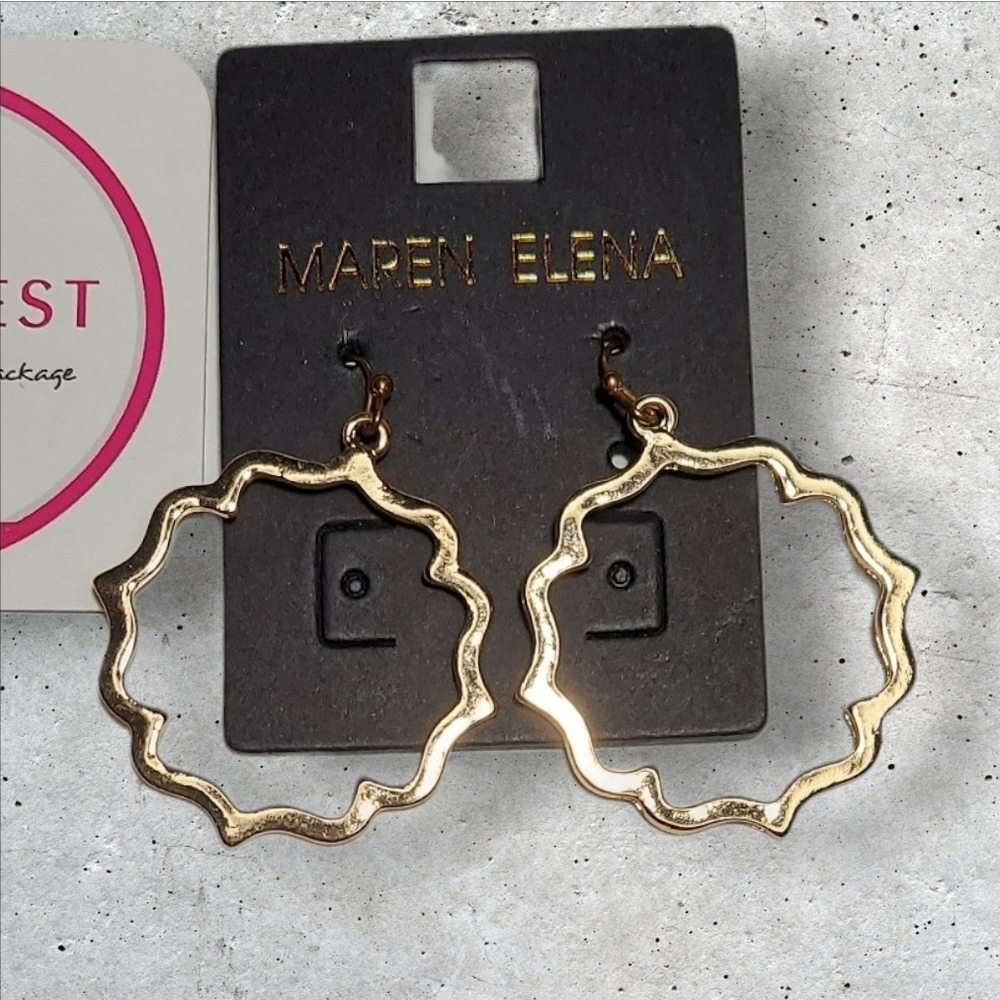 Nwt Maren Elena For Nadine West Wavy Gold Hoop Earrings ~1 1/2